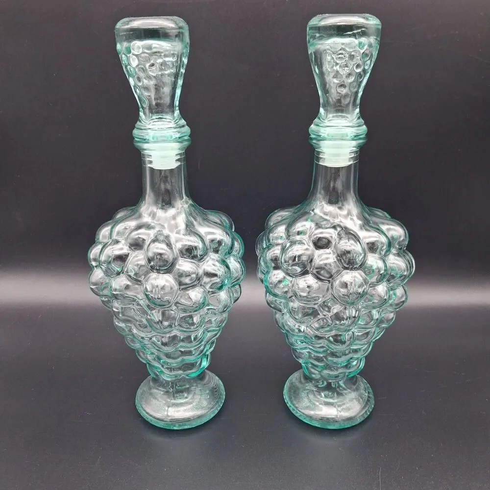 Pair of Mod Dep Vintage Italy 500ml Liquor Decanter Glass Bottle Grape
